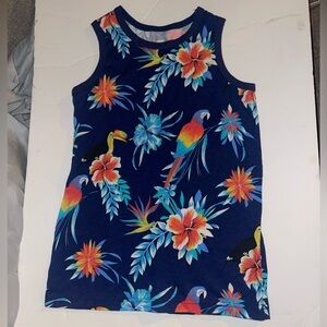 Tropical Parrot Print Kids Tank Top - Blue